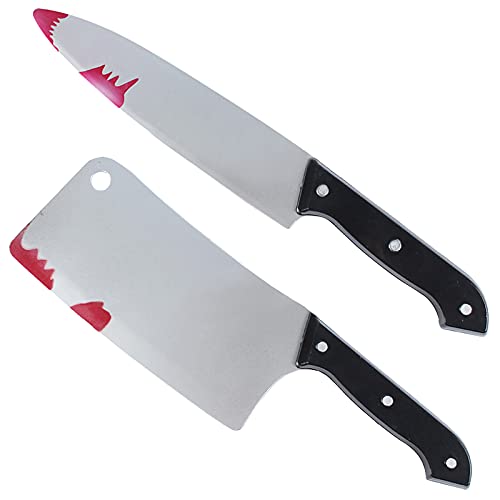 2 Piezas de Cuchillo Sangriento Grande de Halloween Cuchillo Sangriento de Halloween Decoración Hoja Falsa con Manchas de Sangre Cuchillo Sangriento de 30cm de Largo para la casa encantada