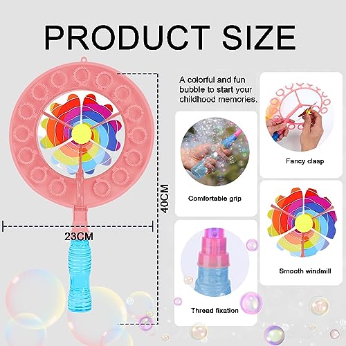 2 Piezas Pompas de Jabon Niños Sonwaha Juguete Burbujas Windmill para Niños con Solución de Burbujas,Kit de Varita de Burbujas Burbujas de Jabon Niños para Juegos al Aire Libre y Fiestas de Cumpleaños