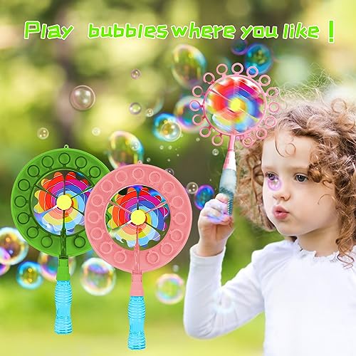 2 Piezas Pompas de Jabon Niños Sonwaha Juguete Burbujas Windmill para Niños con Solución de Burbujas,Kit de Varita de Burbujas Burbujas de Jabon Niños para Juegos al Aire Libre y Fiestas de Cumpleaños