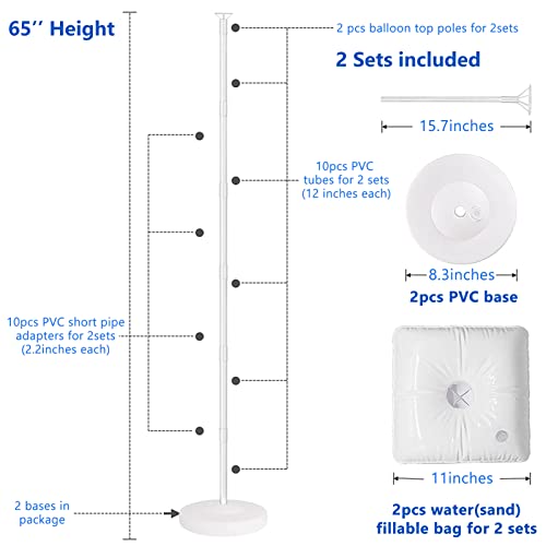 2 Piezas Soporte de Columna para Globos 1,65m, Soporte para Globos Balloon Stand Kit Globos con Base, Ajustable, para Fiesta de Cumpleaños Decoración de Boda Fiestas en Jardín