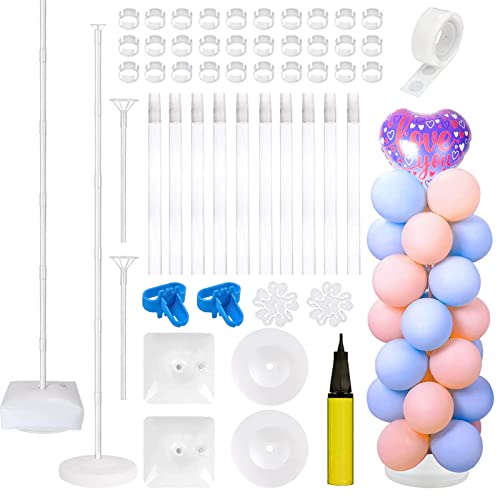 2 Piezas Soporte de Columna para Globos 1,65m, Soporte para Globos Balloon Stand Kit Globos con Base, Ajustable, para Fiesta de Cumpleaños Decoración de Boda Fiestas en Jardín