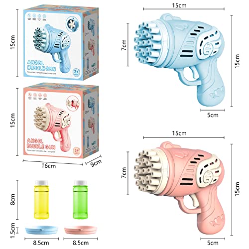 2 Pistola Burbujas, con 140 ml Solución de Burbujas, Maquina Burbujas de Jabon Niños Mayores de 2 Años, Bubble Machine Bubble Gun para Fiestas Interiores Aire Libre Verano