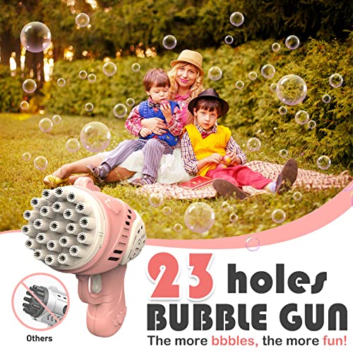 2 Pistola Burbujas, con 140 ml Solución de Burbujas, Maquina Burbujas de Jabon Niños Mayores de 2 Años, Bubble Machine Bubble Gun para Fiestas Interiores Aire Libre Verano