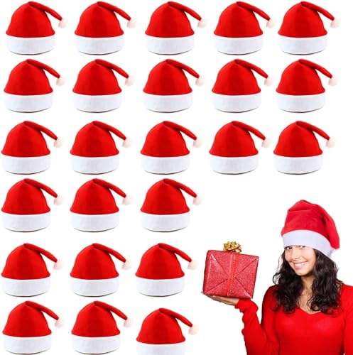 24 gorras de Navidad no tejidas para adultos y niños, color rojo