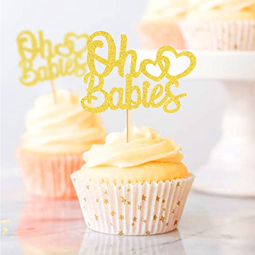 24 unidades Oh Baby Cupcake Topper Glitter Es Twins Cupcake Topper Baby Shower Cupcake Picks Decoraciones para Celebrar Baby Shower Kids Birthday Party Supplies