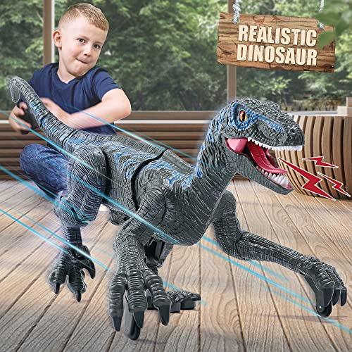 2.4G Juguetes de Dinosaurio con Control Remoto, Velociraptor electrónico Educativo para Caminar con Luces y Sonidos, Juguetes Robot de Dinosaurio alimentados por batería Recargable