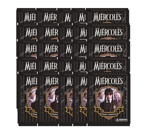 25 sobres, 5 cromos-pegatinas por sobre, de Miercoles - WEDNESDAY la colección de Miércoles addams