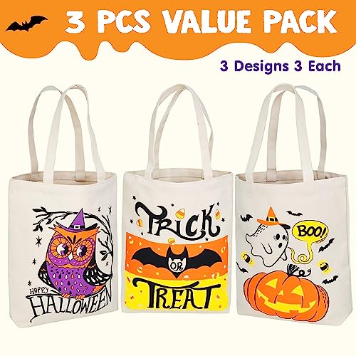 3 Bolsas Grandes de Lona Reutilizables para Halloween de 35cm para Truco o Trato, Bolsas de Regalos de Calabaza para Fiestas