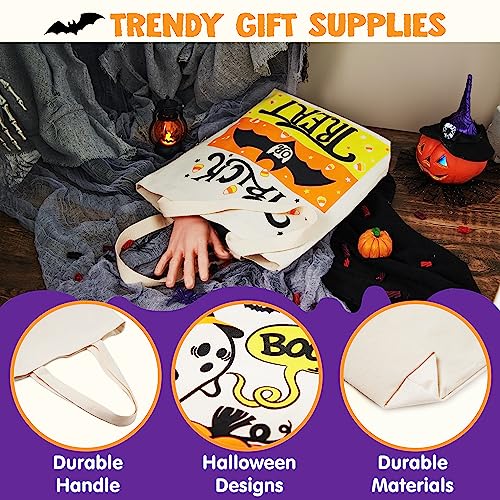 3 Bolsas Grandes de Lona Reutilizables para Halloween de 35cm para Truco o Trato, Bolsas de Regalos de Calabaza para Fiestas