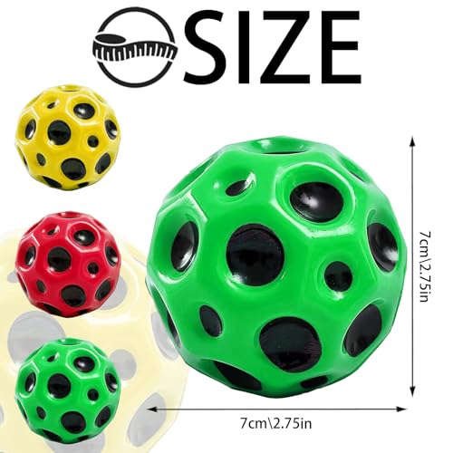 3 piezas Planeta Rebotando Bolas, Moon Ball, 7 cm Astro Jump Ball, Moon Bouncing Ball, Bouncing Ball Toy, Super High Bouncing Ball, Sport Training Ball for Athletes Kids, Rojo, Amarillo, Verde