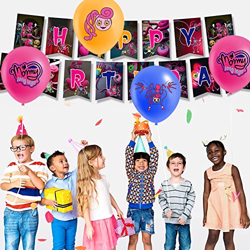 32 Piezas Decoraciones de Fiesta de Cumpleaños de Long Legs, Juego de Fiesta de Mommy con Pancarta, Globos de Látex, Decoración de Tartas para Decoración de Cumpleaños de Niños