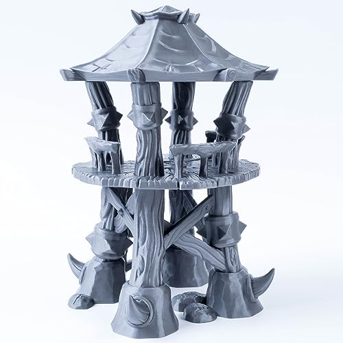 3D Vikings Orc Camp - Torre de vigilancia de dos niveles con escalera, diseño apilable, escala de 28/32 mm, gris y sin pintar