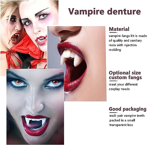 4 Pares Dientes de Vampiro de Halloween, 13 mm Colmillos Vampiro Adultos para Halloween Pascua de Resurrección, Fiesta de Graduación Fiesta de Disfraz Cosplay Accesorios