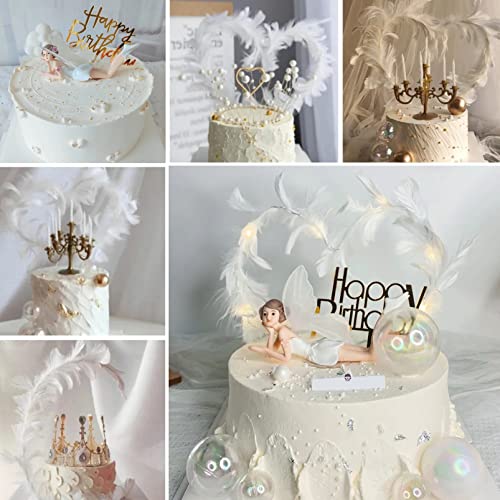 4 piezas Figuras de hadas y plumas para pastel, decoración de pastel con tema de ángel de hadas y princesa para cumpleaños de niña, ducha de bebé y fiesta de bodas