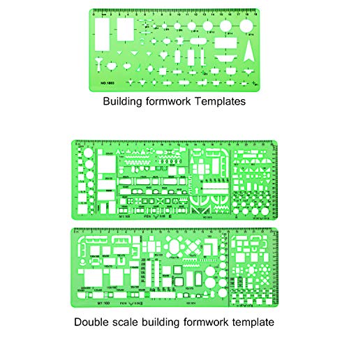 6 Piezas de Plantillas de Medición de Plástico Sténcil de Encofrado de Construcción Regla de Dibujo Geométrico para Oficina y Escuela, Verde Transparente