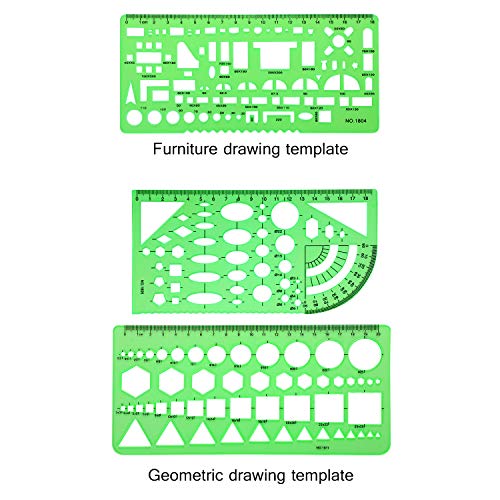 6 Piezas de Plantillas de Medición de Plástico Sténcil de Encofrado de Construcción Regla de Dibujo Geométrico para Oficina y Escuela, Verde Transparente