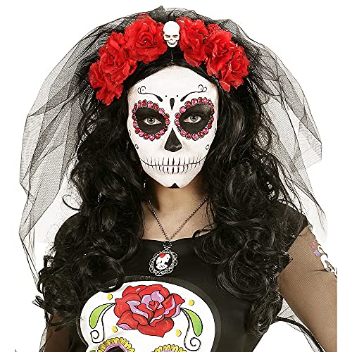 "6 RED ROSES HEADBAND WITH SKULL &VEIL" -