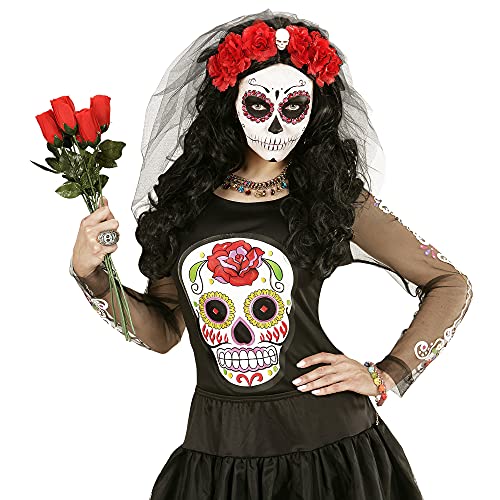 "6 RED ROSES HEADBAND WITH SKULL &VEIL" -