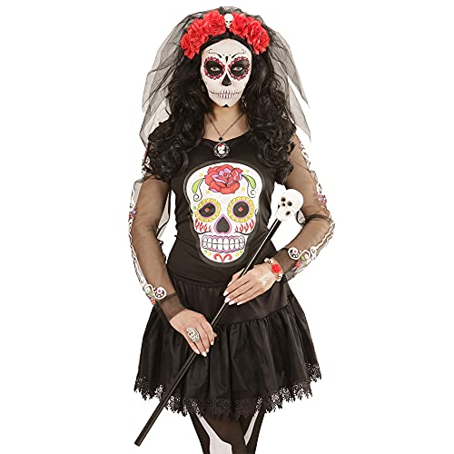 "6 RED ROSES HEADBAND WITH SKULL &VEIL" -