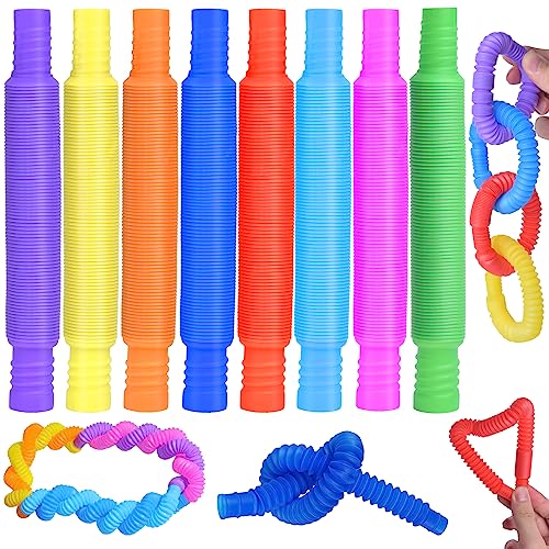 8 Pack Pop Tubes Juguetes, CZMAO Juguetes Sensoriales de Tubo,Juguetes Fidget,Juguetes Sensoriales de Tubo Elástico Multicolor Juguetes para Aliviar el estrés y la Ansiedad