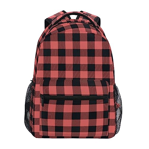 874 Mochila Escolar Cuadros De Búfalo Rojo Negro Escolar Bolsas Casual Mochila Colegio Clásico Mochila Para Viaje Niños Colegio 31x15x42cm