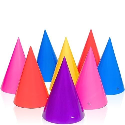 8x Paper Party Hats - Assorted Color/Blue, Red, Pink, Purple and Yellow (gorro/sombrero)