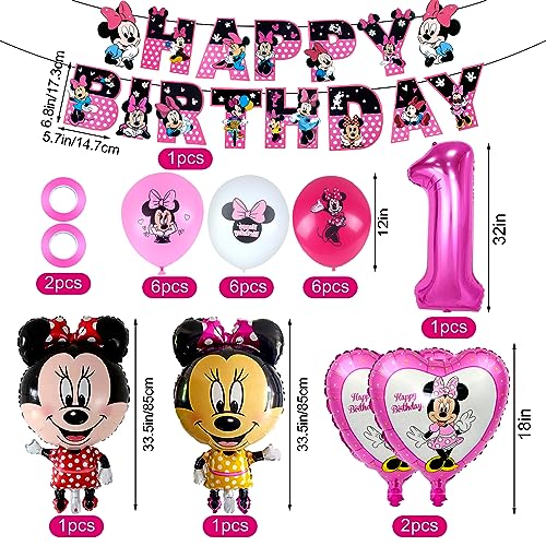 91 Piezas Decoracion Cumpleaños 1 Año Minnie, Globos Minnie Cumpleaños 1, Vajilla Cumpleaños Minnie 1 Año, Decoracion Fiesta De Minnie 1 Año, Decoracion Pastel Minnie, Juego De Vajilla De Cumpleaños