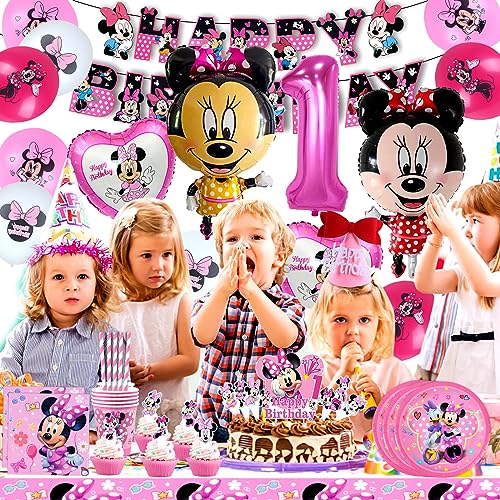 91 Piezas Decoracion Cumpleaños 1 Año Minnie, Globos Minnie Cumpleaños 1, Vajilla Cumpleaños Minnie 1 Año, Decoracion Fiesta De Minnie 1 Año, Decoracion Pastel Minnie, Juego De Vajilla De Cumpleaños