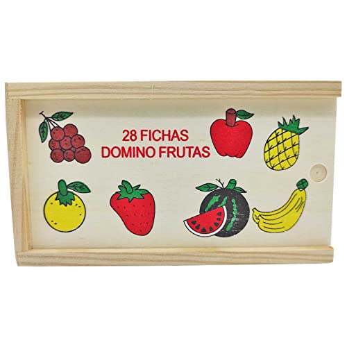 Acan Tradineur - Dominó Infantil de Frutas en Caja de Madera, 28 fichas, Juego de Mesa Tradicional para niños, diversión, 16,7 x 9,5 x 4 cm