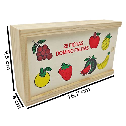 Acan Tradineur - Dominó Infantil de Frutas en Caja de Madera, 28 fichas, Juego de Mesa Tradicional para niños, diversión, 16,7 x 9,5 x 4 cm