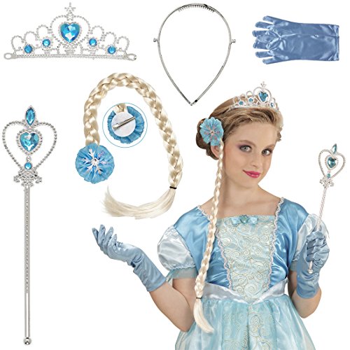 Accesorios niña reina de la nieve Complemento disfraz princesa de hielo 4 uds. Pack adornos reina del hielo Fiesta temática princesas de cuento Complementos princesita invernal Set bisutería hada