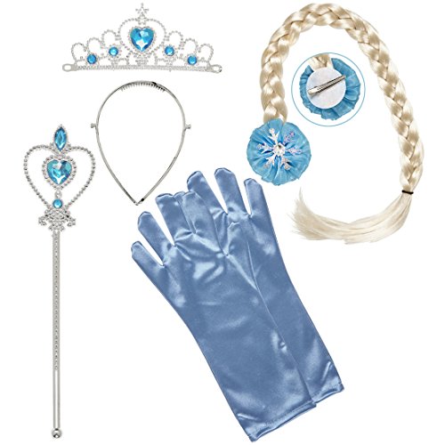 Accesorios niña reina de la nieve Complemento disfraz princesa de hielo 4 uds. Pack adornos reina del hielo Fiesta temática princesas de cuento Complementos princesita invernal Set bisutería hada