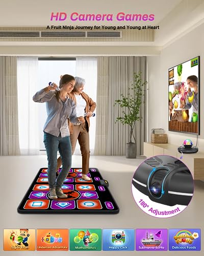 Acelufly Tapete de Baile de Franela para TV con cámara HD, Alfombra de Baile Doble con Controlador inalámbrico, Tapete de Baile Antideslizante para niños, Adultos, niñas y niños (Negro Rojo Morado)