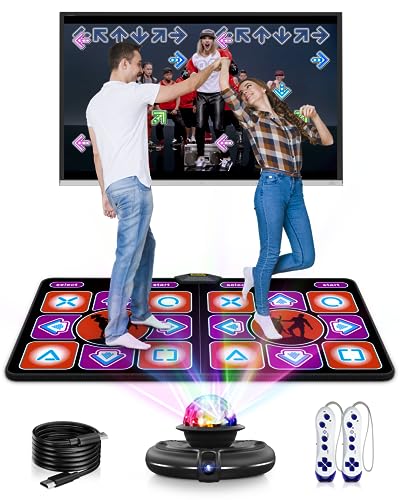 Acelufly Tapete de Baile de Franela para TV con cámara HD, Alfombra de Baile Doble con Controlador inalámbrico, Tapete de Baile Antideslizante para niños, Adultos, niñas y niños (Negro Rojo Morado)