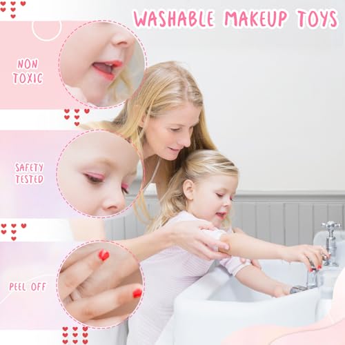 Aceshop Set de Maquillaje Infantil para Niñas, 39 Piezas Kit de Maquillaje Lavable No Tóxico Maquillaje Infantil Juguetes con Estuche de Cosméticos Niños Princesa Pretende Jugar Regalos de Juguete