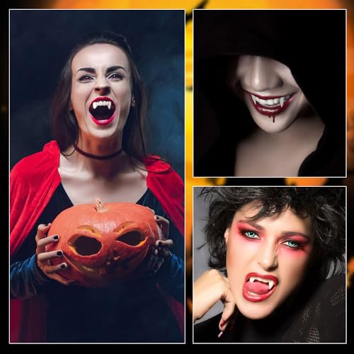 ADELGO 4 Pares de Colmillos de Dientes de Vampiro Accesorios de Cosplay Accesorios de Disfraces de Halloween favores de Fiesta con Adhesivo de Dientes (13 mm, 15 mm, 17 mm, 19 mm)