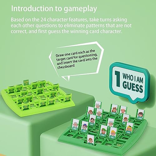 Adivina Quién Soy Juego (Green) - Juego De Adivinanzas Familiar Juegos De Mesa | Quién Clasico Juegos Portátil De Adivinanza Familiar | Pensamiento Lógico Intelectual para Preescolar