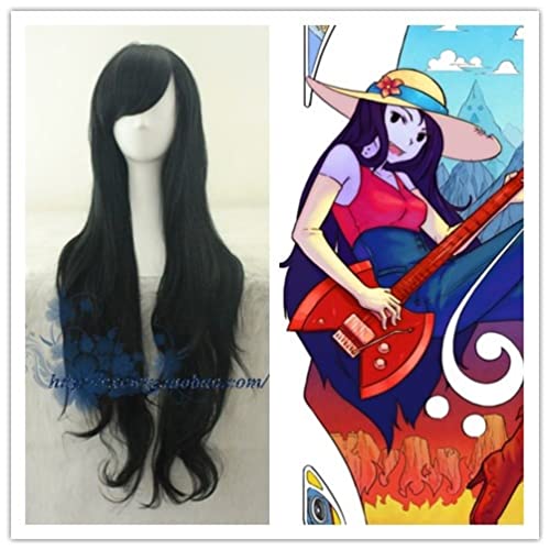 Adventure Time Marceline Cosplay Peluca de mujer de la reina de los vampiros Marceline largo negro peluca de pelo largo para disfraces