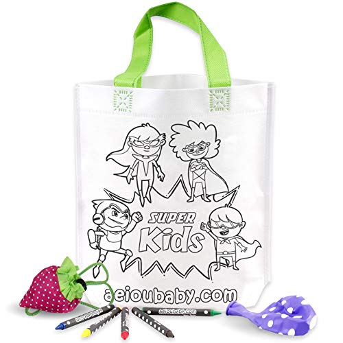 aeioubaby.com 30 Bolsas para Colorear + 1 Bolsa Reutilizable | 30 Bolsas Individuales con 5 Ceras de Colores y Globo | Regalo niños Fiestas y cumpleaños (Héroes)