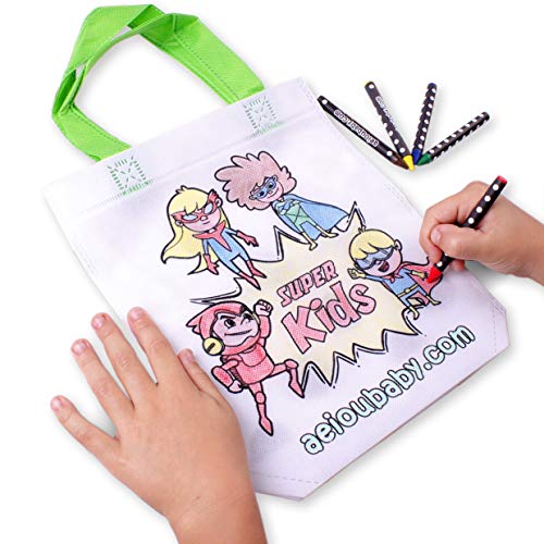 aeioubaby.com 30 Bolsas para Colorear + 1 Bolsa Reutilizable | 30 Bolsas Individuales con 5 Ceras de Colores y Globo | Regalo niños Fiestas y cumpleaños (Héroes)