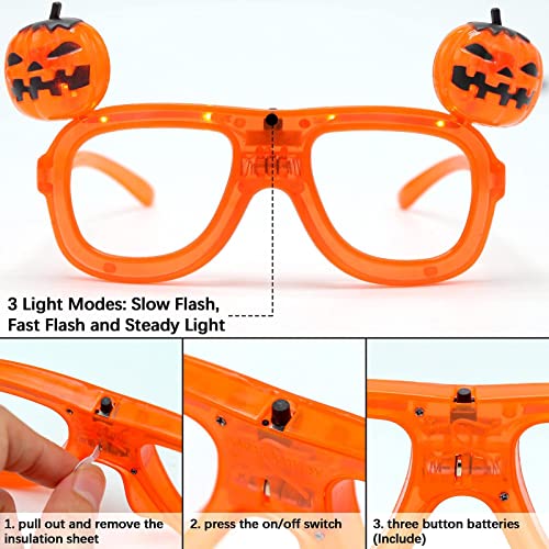 Aelevate Halloween Marcos gafas LED, Gafas con marco cabeza calabaza con luz LED, Juguetes calabaza novedosos, Fiesta Halloween divertida Bueno para niños Accesorios cosplay