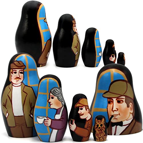 AEVVV Sherlock Holmes and Watson - Muñecas anidables de 5 piezas, muñecas Matryoshka Sherlock Holmes Gifts - Muñeca Sherlock Holmes Decor