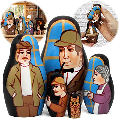 AEVVV Sherlock Holmes and Watson - Muñecas anidables de 5 piezas, muñecas Matryoshka Sherlock Holmes Gifts - Muñeca Sherlock Holmes Decor