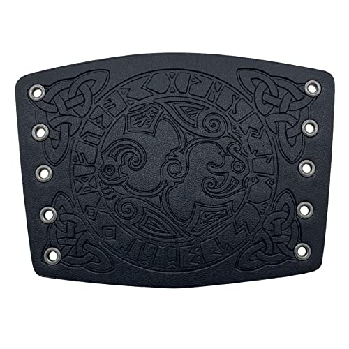 AHTCPO Vikingo Martillo de Thor Brazales Cuero, Hombres Nórdicos Medieval Guardias Caballero Arco Armadura, para Larp Halloween Cosplay Muñequera (Color : Thor Hammer Black, Size : 18X13cm)