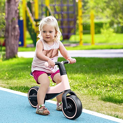 AIYAPLAY Bicicleta sin Pedales para Niños de +18 Meses Triciclo Infantil para Bebé con Sillín Ajustable en 30-36,5 cm Ruedas de Ø19 cm Carga 25 kg 66,5x34x46,5 cm Rosa