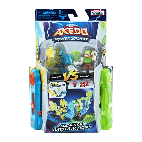 Akedo Leyendas Powerstorm Estuche Duel 2 Combatientes Miniaturas y 2 mandos de Combate Shortout VS Sandtrap