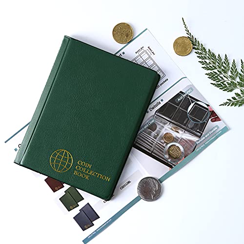 Álbum de colección de Monedas - Monedero de 120 Bolsillos Euro Libro Verde Almacenamiento de Monedas Álbum Dinero Penny Pocket para coleccionistas CS0112GR