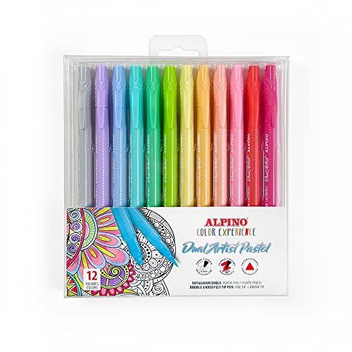 Alpino Color Experience 12 Rotuladores Dual Artist colores pastel | Rotuladores Doble Punta: Punta Pincel y Punta Fina | Rotuladores para Mándalas y Lettering |Rotuladores colores pastel