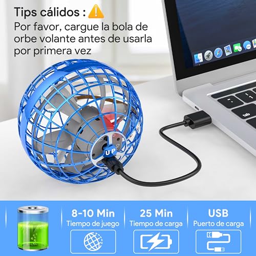 Alyssa Bola Voladora Magica, Juguetes Spinner Volador Mini Drone Flying Ball, RGB LED Fly Orb Boomerang para Niños y Adultos Rotación de 360° Pelota Voladora, Regalo de Hover Ball Niños 5-18 años