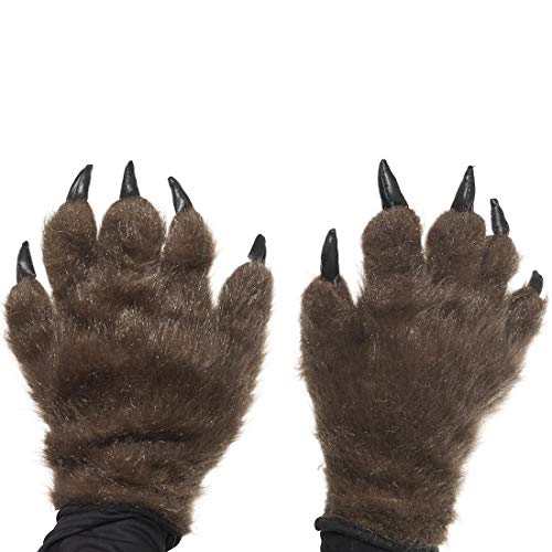 Amakando Aterrorizadores Guantes con Garras de Lobo/Marrón/Manos peludas con Garras y uñas/Insuperable para Fiestas de Horror y Fiestas de Disfraces